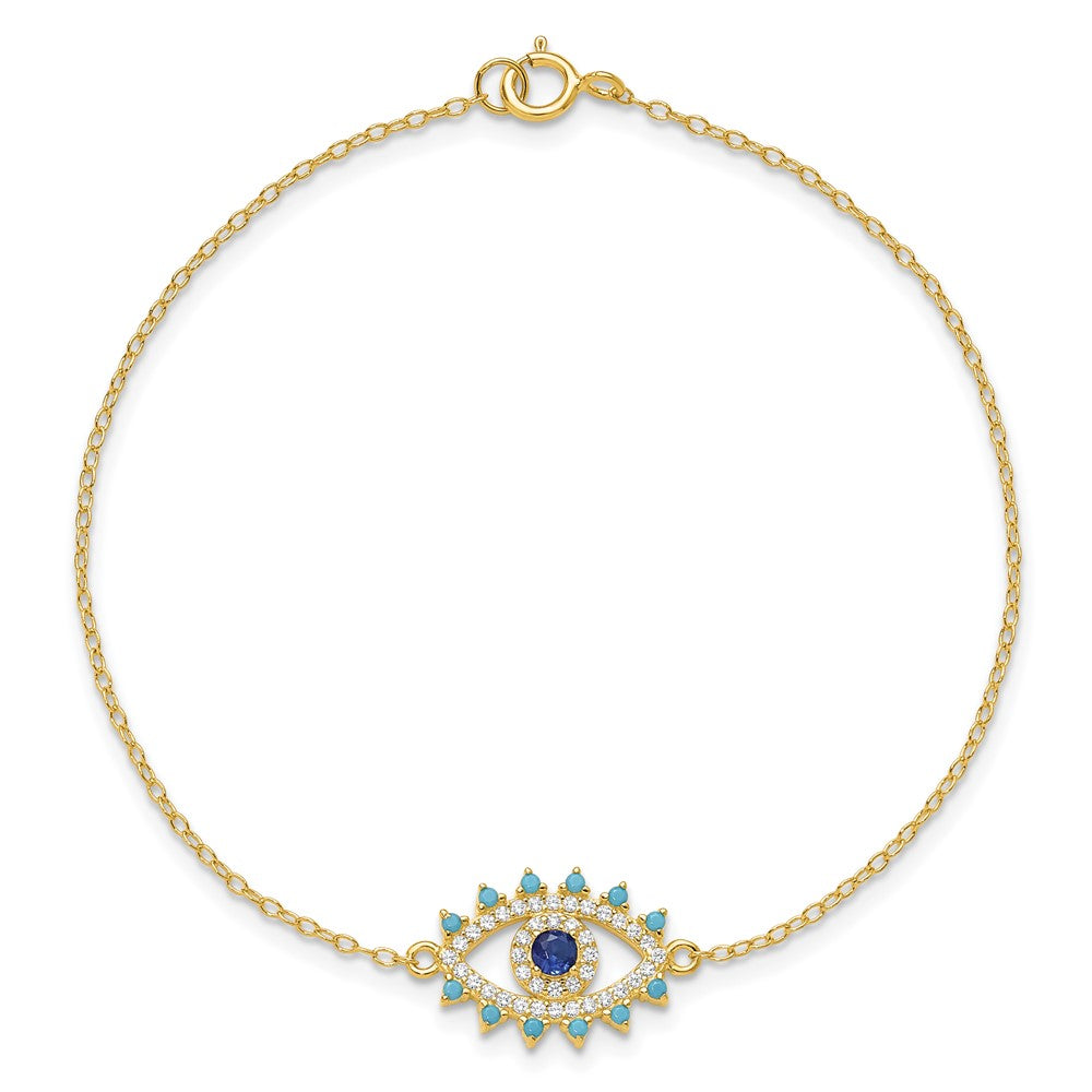 Sterling Silver Gold-tone Glass and Glass Crystal Evil Eye Bracelet QG6546-7