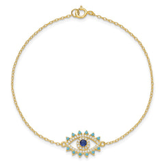 Sterling Silver Gold-tone Glass and Glass Crystal Evil Eye Bracelet QG6546-7