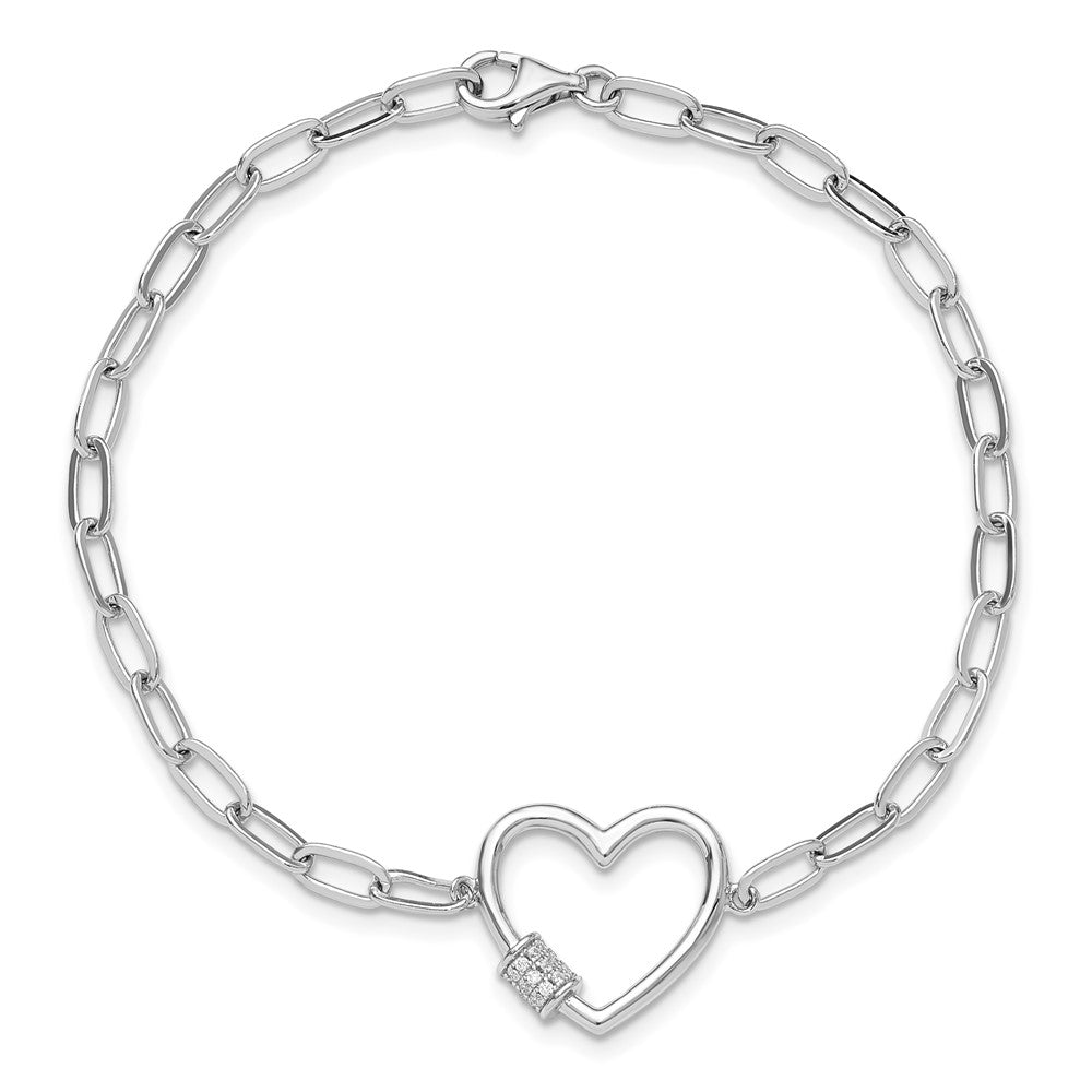 Sterling Silver Rhodium-plated with CZ Heart Paperclip Link 7.5in Bracelet QG6549-7.5