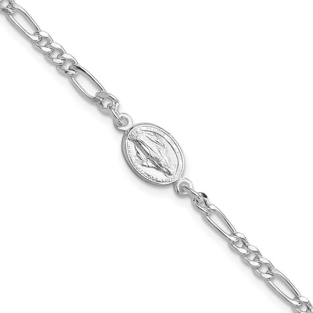 Sterling Silver RH-plated Miraculous Medal 7.25in w/1in ext. Bracelet QG6560-7.25