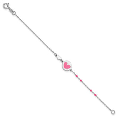 Sterling Silver Polished Pink Enamel Heart Children's 6in Bracelet QG6725-6