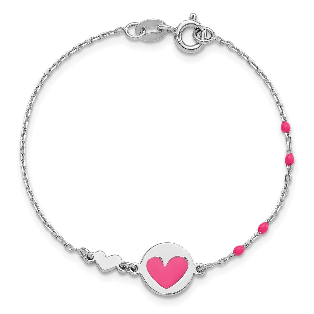 Sterling Silver Polished Pink Enamel Heart Children's 6in Bracelet QG6725-6