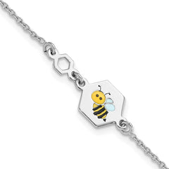 Sterling Silver Polished Enameled Bee 6in Children's Bracelet QG6728-6