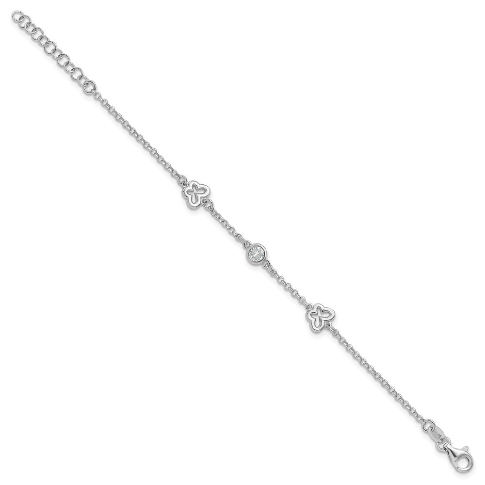 Sterling Silver Rhodium-plated CZ Butterfly w/1in Ext. Children's Bracelet QG6736-5.5