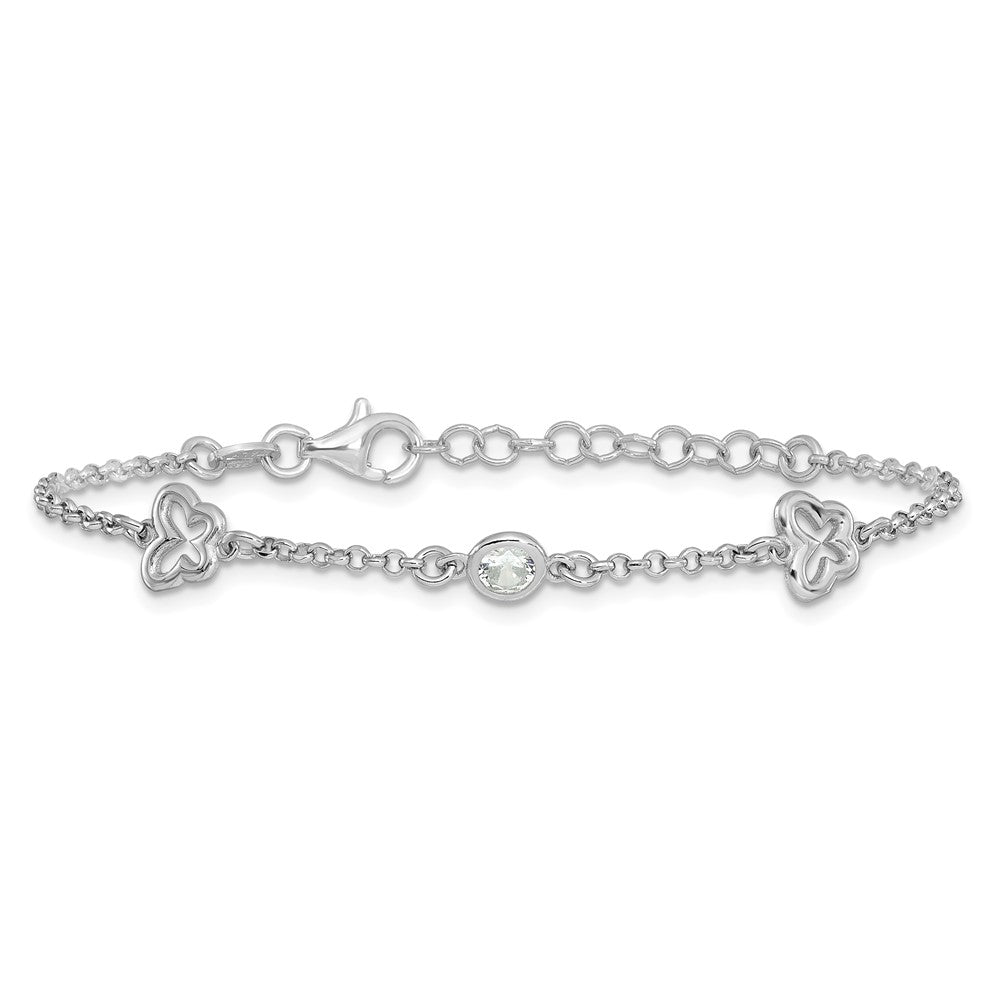 Sterling Silver Rhodium-plated CZ Butterfly w/1in Ext. Children's Bracelet QG6736-5.5
