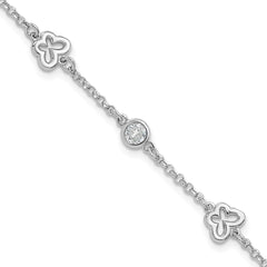 Sterling Silver Rhodium-plated CZ Butterfly w/1in Ext. Children's Bracelet QG6736-5.5