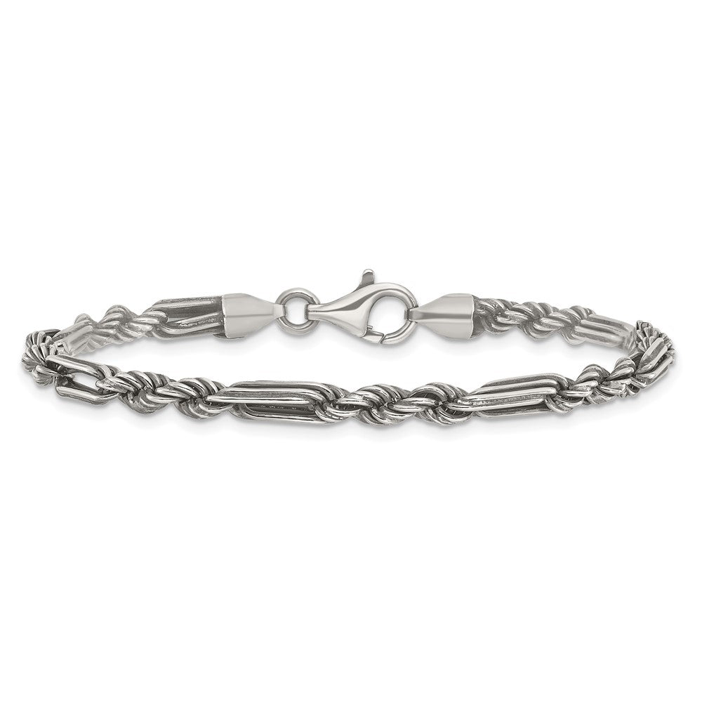 Sterling Silver Antiqued 4.4mm Milano / Figarope Mens 8 inch Bracelet QG6772-8