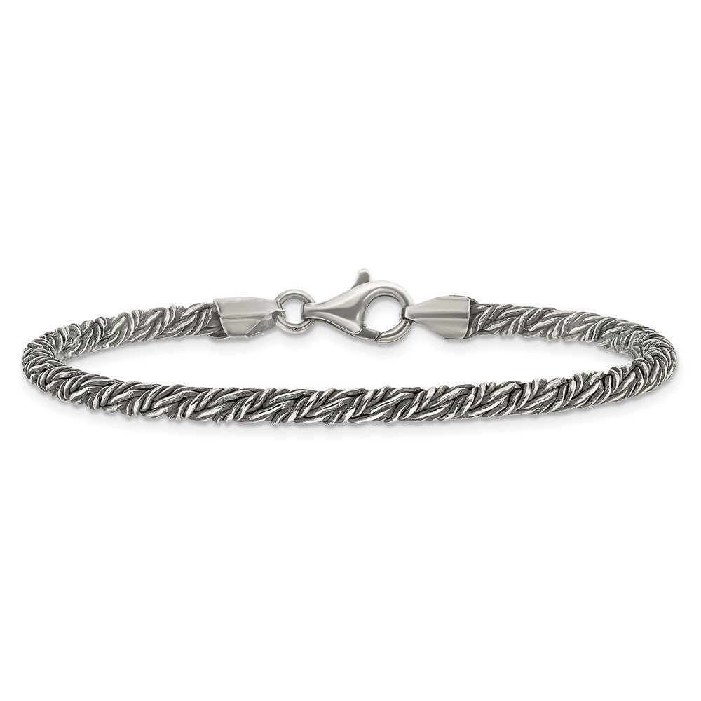 Sterling Silver Antiqued 3.4mm Fancy Twist Link Mens 8 inch Bracelet QG6773-8