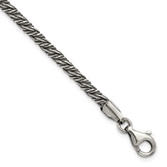 Sterling Silver Antiqued 3.4mm Fancy Twist Link Mens 8 inch Bracelet QG6773-8