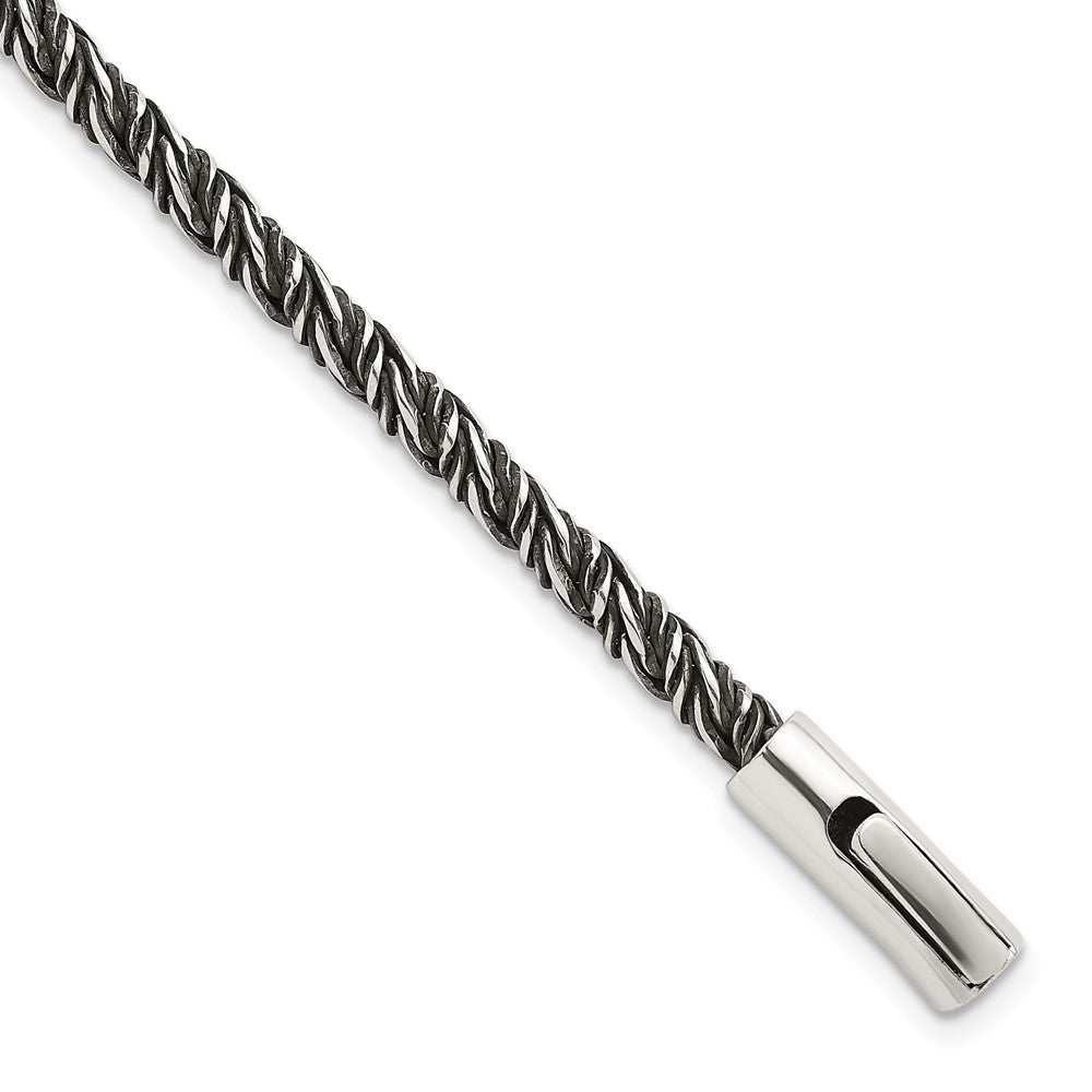 Sterling Silver Antiqued Polished 3.75mm Twisted Franco Chain 8 inch Bracelet QG6774-8