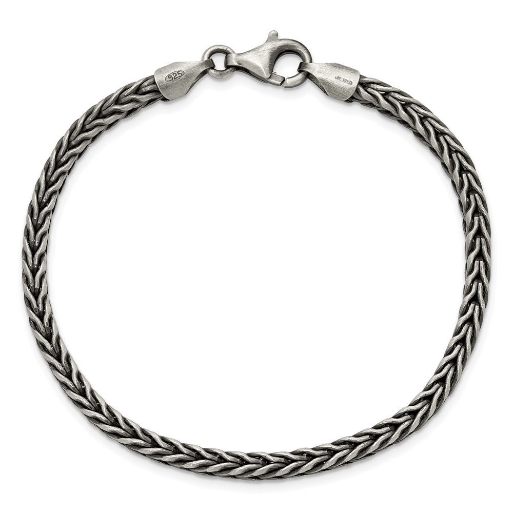 Sterling Silver Antiqued 3.9mm Wheat Link Mens 8 inch Bracelet QG6779-8