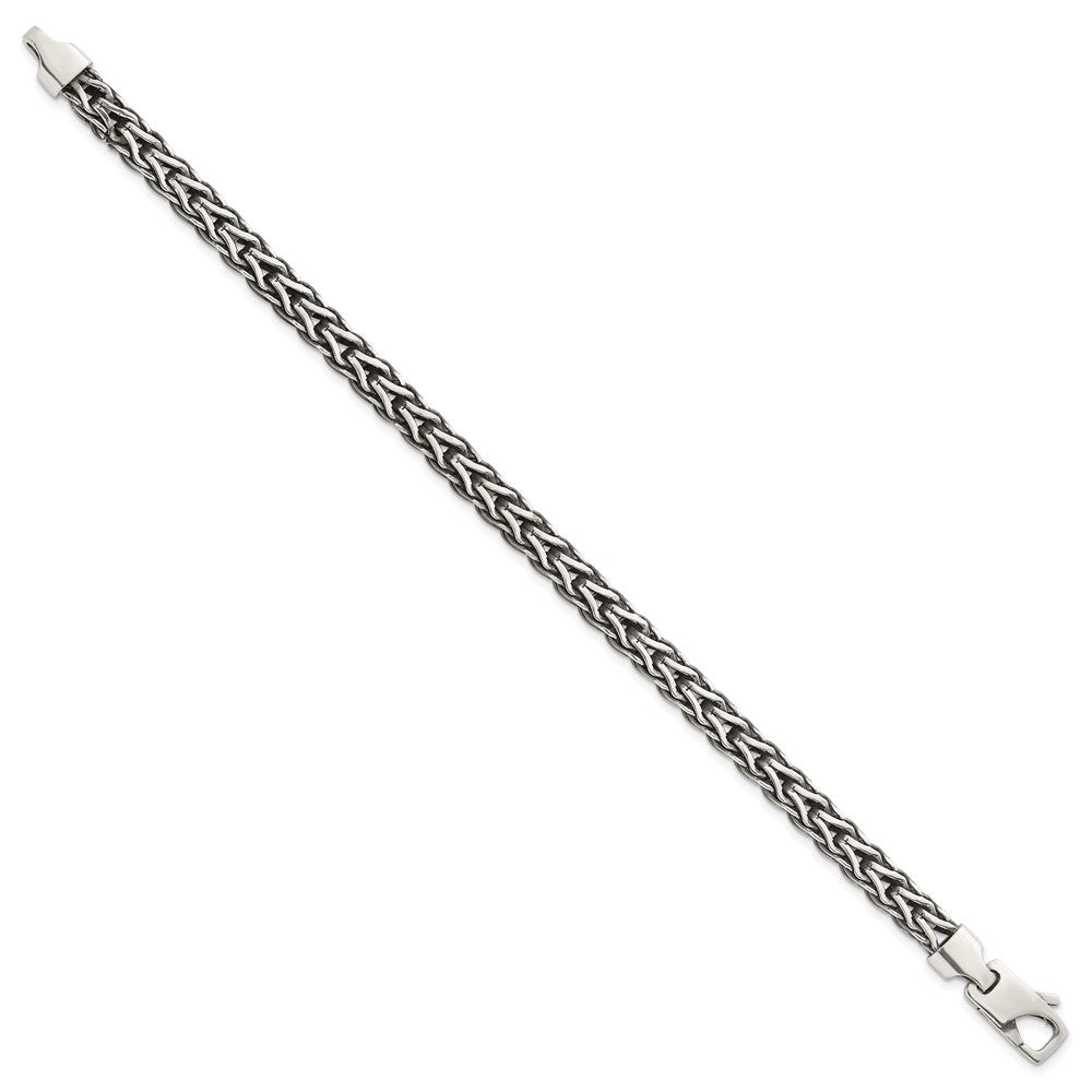 Sterling Silver Antiqued Polished 6mm Fancy Flat Chain 7.75 inch Bracelet QG6780-7.75