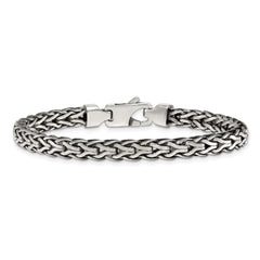 Sterling Silver Antiqued Polished 6mm Fancy Flat Chain 7.75 inch Bracelet QG6780-7.75