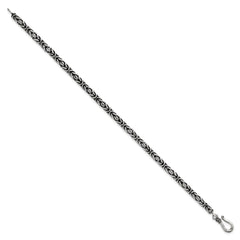 Sterling Silver Antiqued 4.0mm Byzantine 8 Inch Hook Clasp Mens Bracelet QG6782-8