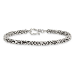 Sterling Silver Antiqued 4.0mm Byzantine 8 Inch Hook Clasp Mens Bracelet QG6782-8