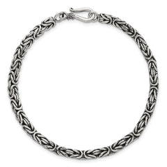 Sterling Silver Antiqued 4.0mm Byzantine 8 Inch Hook Clasp Mens Bracelet QG6782-8