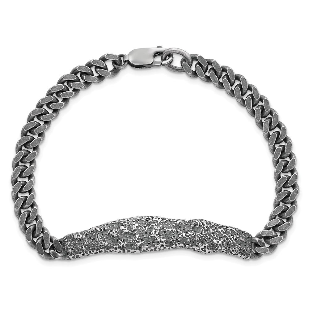 Sterling Silver Rhodium-plated Antiqued and Hammered 8 inch Mens Bracelet QG6783-8