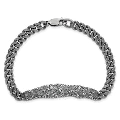 Sterling Silver Rhodium-plated Antiqued and Hammered 8 inch Mens Bracelet QG6783-8