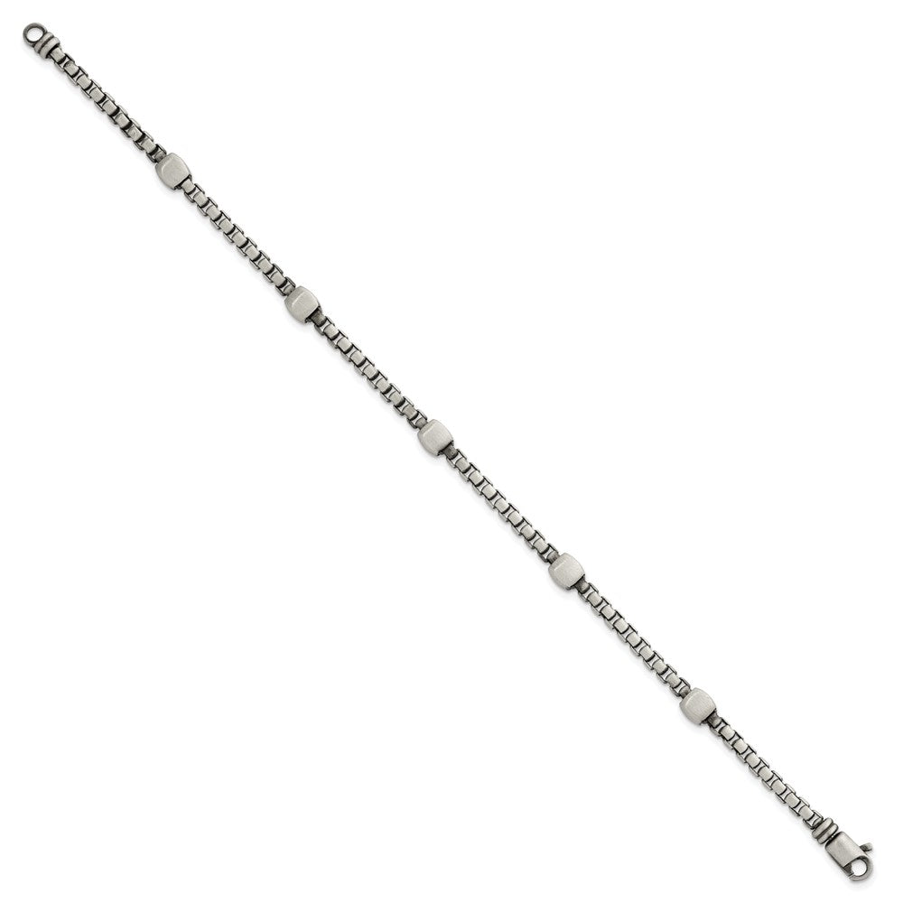 Sterling Silver Black Ruthenium-plated Brushed Box Chain and Beads Mens 8.5 inch Bracelet QG6785-8.5