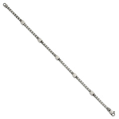 Sterling Silver Black Ruthenium-plated Brushed Box Chain and Beads Mens 8.5 inch Bracelet QG6785-8.5