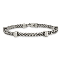 Sterling Silver Black Ruthenium-plated Brushed Franco Chain and Beads Mens 8.5 inch Bracelet QG6786-8.5
