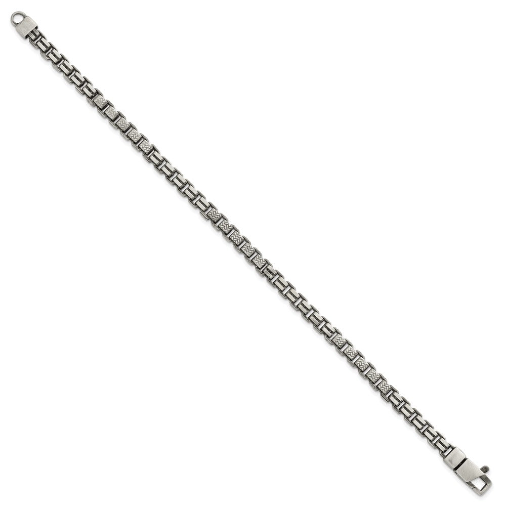Sterling Silver Black Ruthenium-plated Brushed and Textured Fancy Box Chain Mens 8.5 inch Bracelet QG6787-8.5