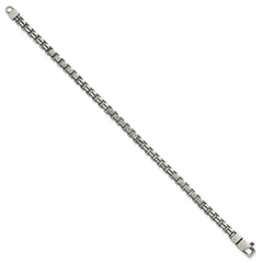 Sterling Silver Black Ruthenium-plated Brushed and Textured Fancy Box Chain Mens 8.5 inch Bracelet QG6787-8.5