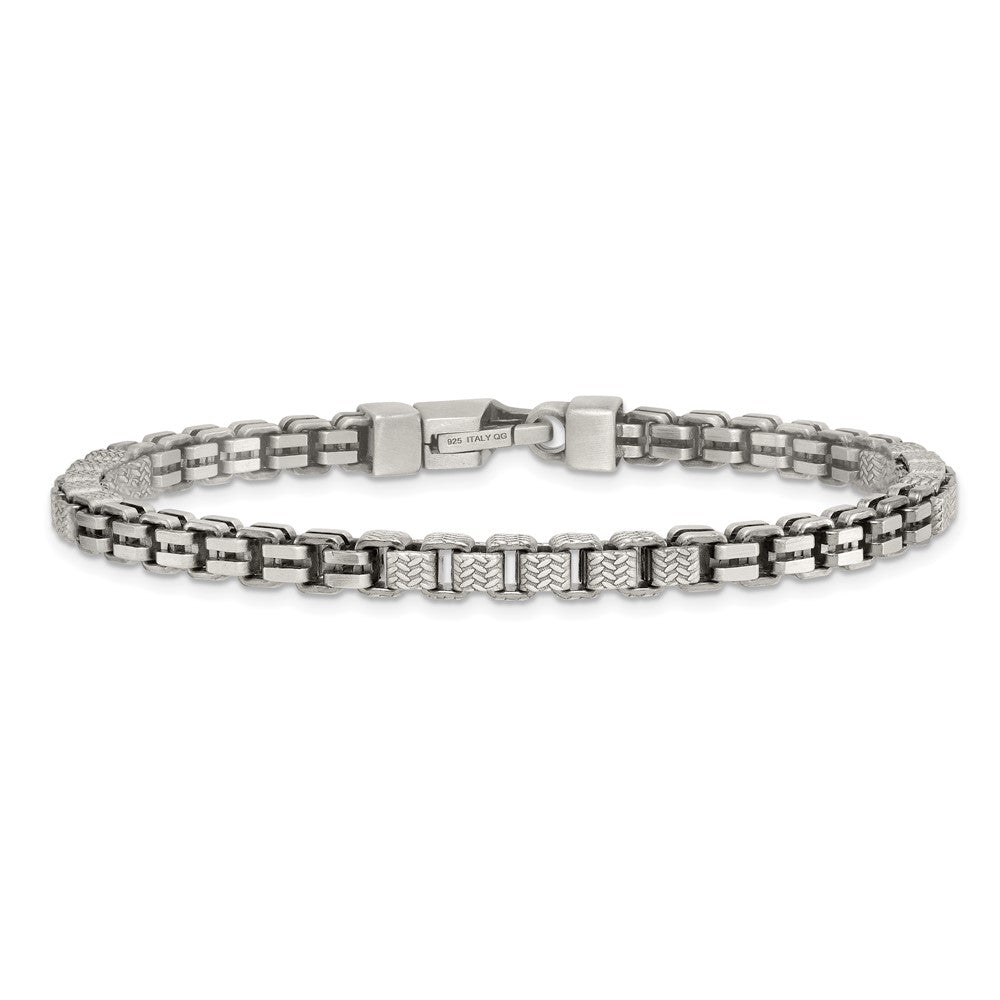Sterling Silver Black Ruthenium-plated Brushed and Textured Fancy Box Chain Mens 8.5 inch Bracelet QG6787-8.5