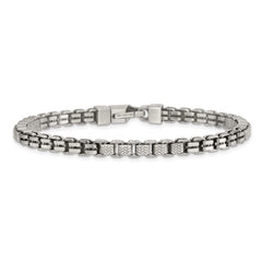 Sterling Silver Black Ruthenium-plated Brushed and Textured Fancy Box Chain Mens 8.5 inch Bracelet QG6787-8.5