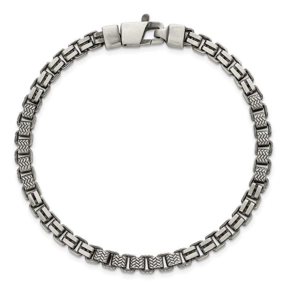 Sterling Silver Black Ruthenium-plated Brushed and Textured Fancy Box Chain Mens 8.5 inch Bracelet QG6787-8.5