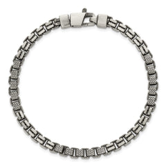 Sterling Silver Black Ruthenium-plated Brushed and Textured Fancy Box Chain Mens 8.5 inch Bracelet QG6787-8.5