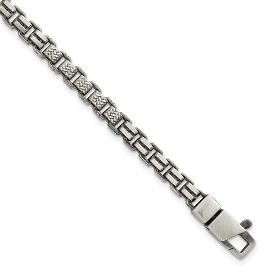 Sterling Silver Black Ruthenium-plated Brushed and Textured Fancy Box Chain Mens 8.5 inch Bracelet QG6787-8.5