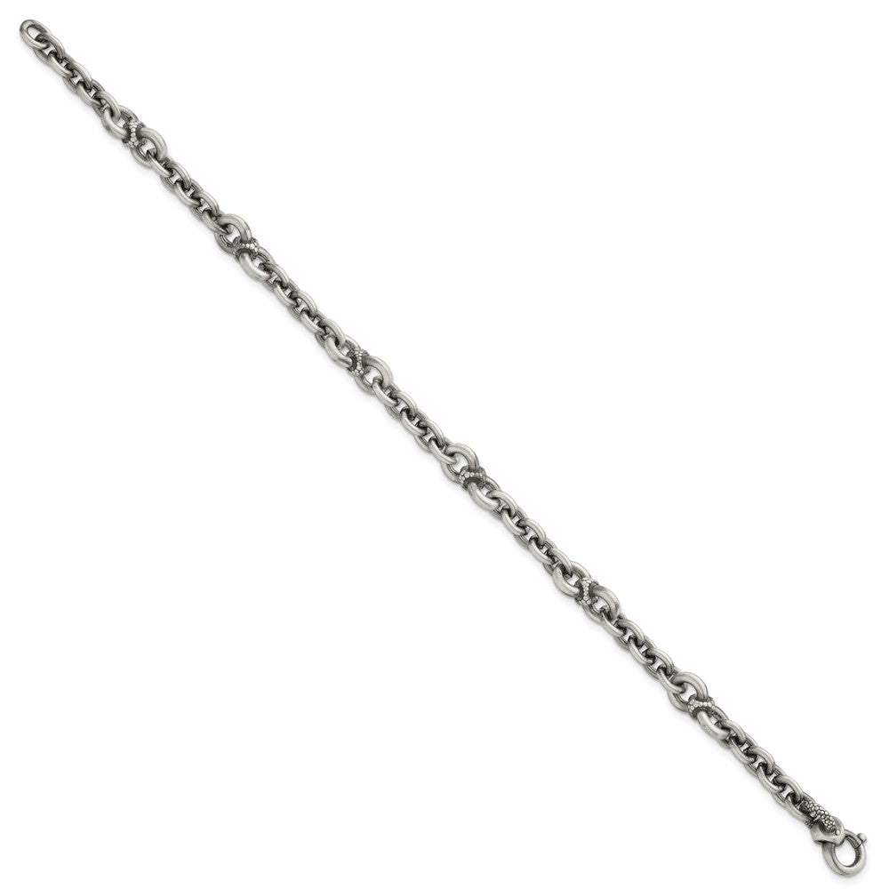 Sterling Silver Black Ruthenium-plated Brushed and Textured Fancy Cable Link Mens 8.5 inch Bracelet QG6789-8.5