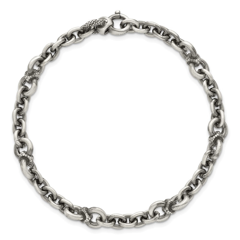 Sterling Silver Black Ruthenium-plated Brushed and Textured Fancy Cable Link Mens 8.5 inch Bracelet QG6789-8.5