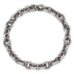Sterling Silver Black Ruthenium-plated Brushed and Textured Fancy Link Mens 8.25 inch Bracelet QG6791-8.25