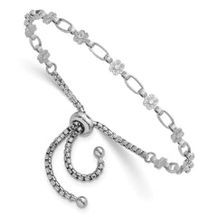 Sterling Silver Rhodium-plated Polished Flower and Rectangle Link Adjustable Bolo Bracelet QG6801