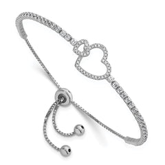 Sterling Silver Rhodium-plated Polished CZ Two Hearts Adjustable Bolo Bracelet QG6804