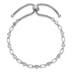 Sterling Silver Rhodium-plated Polished Heart and Rectangle Link Adjustable Bolo Bracelet QG6805