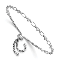 Sterling Silver Rhodium-plated Polished Heart and Rectangle Link Adjustable Bolo Bracelet QG6805