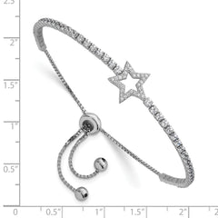 Sterling Silver Rhodium-plated Polished CZ Star Adjustable Bolo Bracelet QG6807