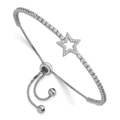 Sterling Silver Rhodium-plated Polished CZ Star Adjustable Bolo Bracelet QG6807