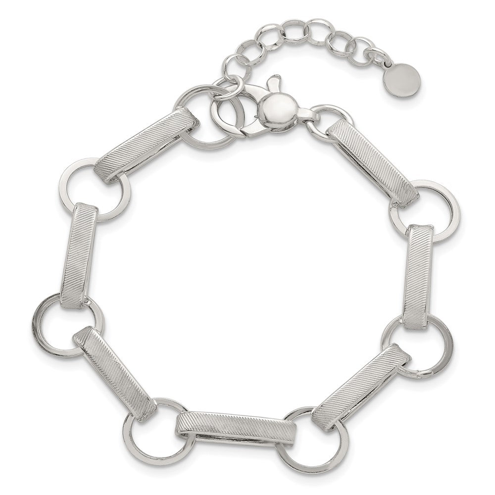 Sterling Silver Polished and Textured Oval and Round Link 7.5 inch with 1 inch Extender Bracelet QG6810-7.5