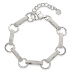 Sterling Silver Polished and Textured Oval and Round Link 7.5 inch with 1 inch Extender Bracelet QG6810-7.5