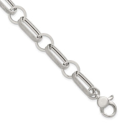 Sterling Silver Polished and Textured Oval and Round Link 7.5 inch with 1 inch Extender Bracelet QG6810-7.5