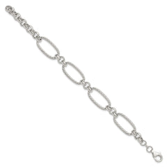 Sterling Silver Polished and Twisted Fancy Oval Link 7.5 inch Bracelet QG6811-7.5