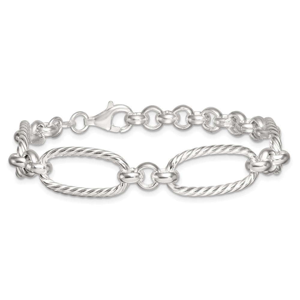 Sterling Silver Polished and Twisted Fancy Oval Link 7.5 inch Bracelet QG6811-7.5