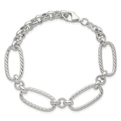 Sterling Silver Polished and Twisted Fancy Oval Link 7.5 inch Bracelet QG6811-7.5