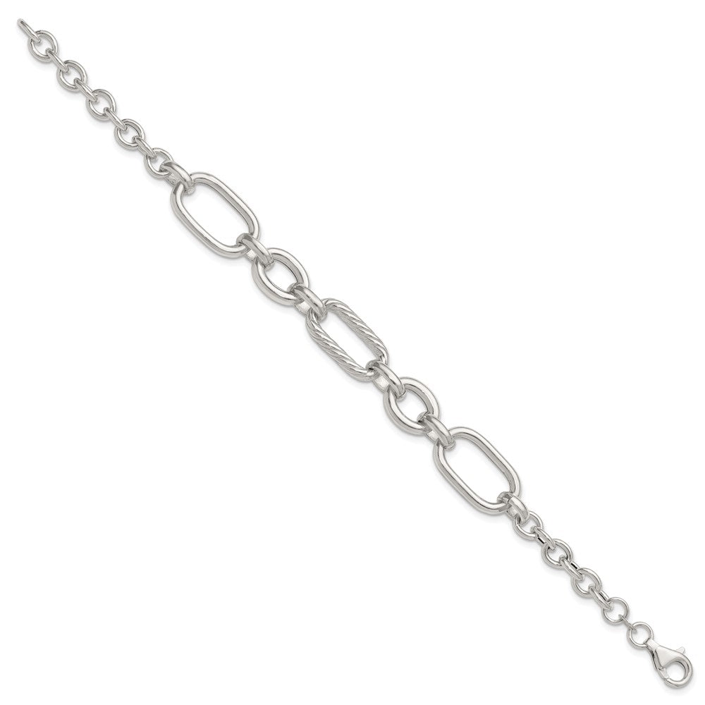 Sterling Silver Polished and Twisted Oval and Round Link 7.75 inch Bracelet QG6812-7.75