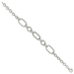 Sterling Silver Polished and Twisted Oval and Round Link 7.75 inch Bracelet QG6812-7.75