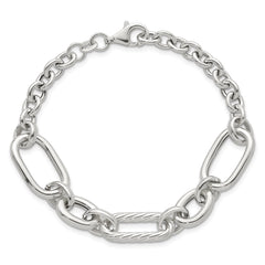 Sterling Silver Polished and Twisted Oval and Round Link 7.75 inch Bracelet QG6812-7.75